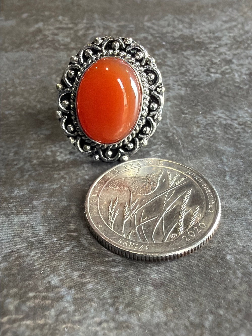 Silver 925 Ring Size 7 Women Jewelry Carnelian Gemstone Vintage Style Boho - Picture 4 of 4
